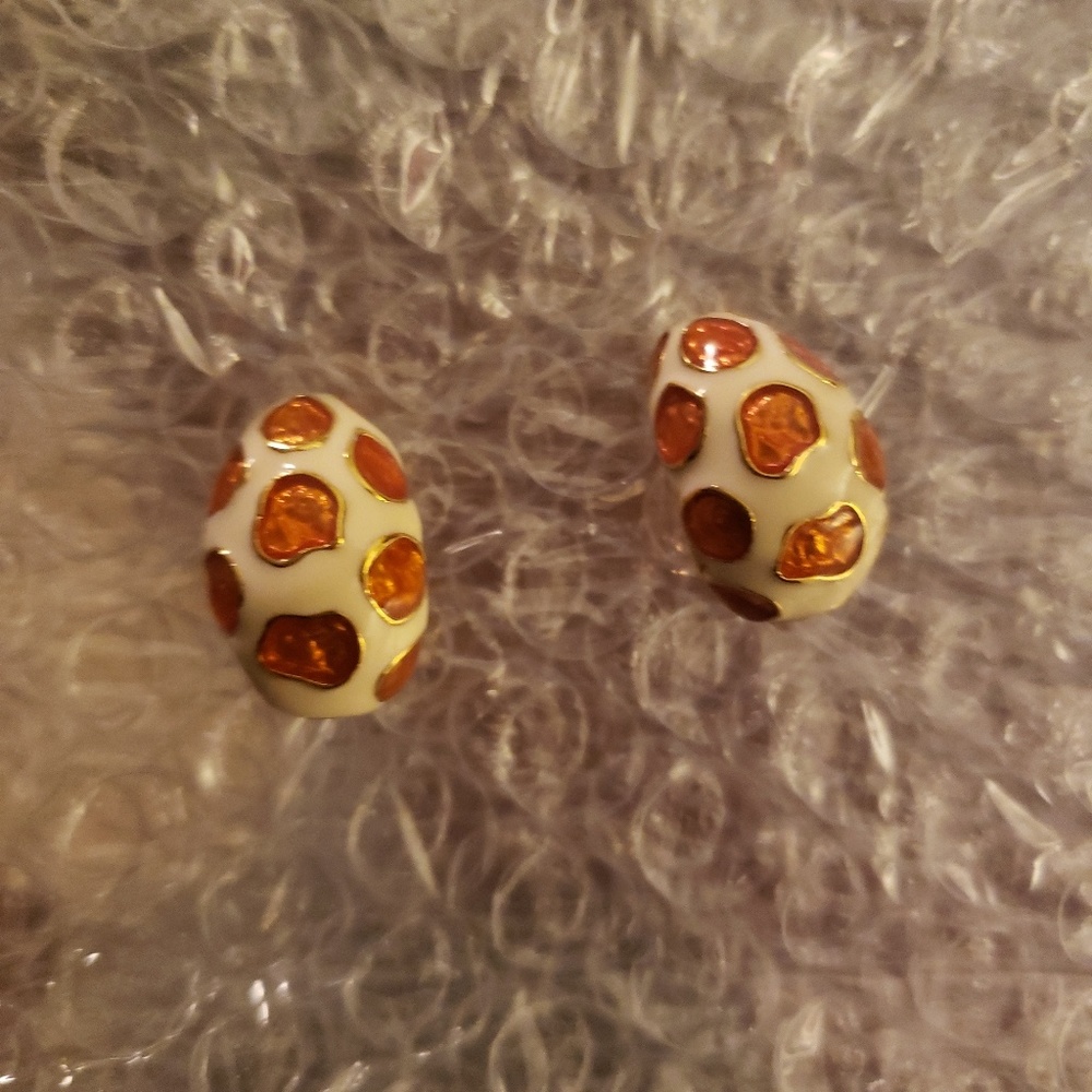 Kenneth Jay Lane Enamel Giraffe Print Earrings